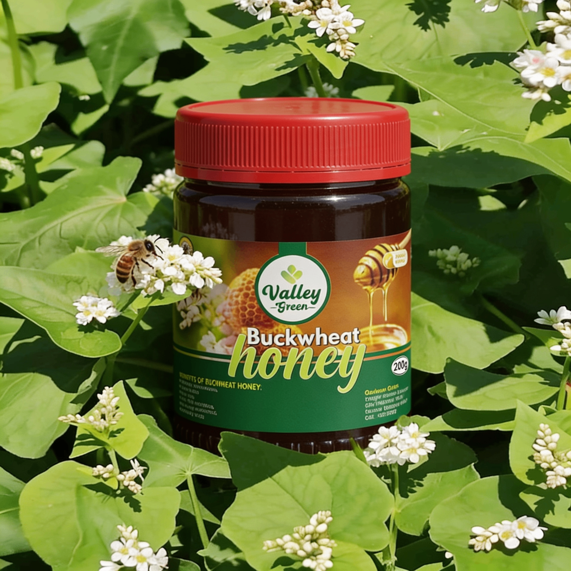 Stellar Foods buckwheat honey jar nestled in the crop
